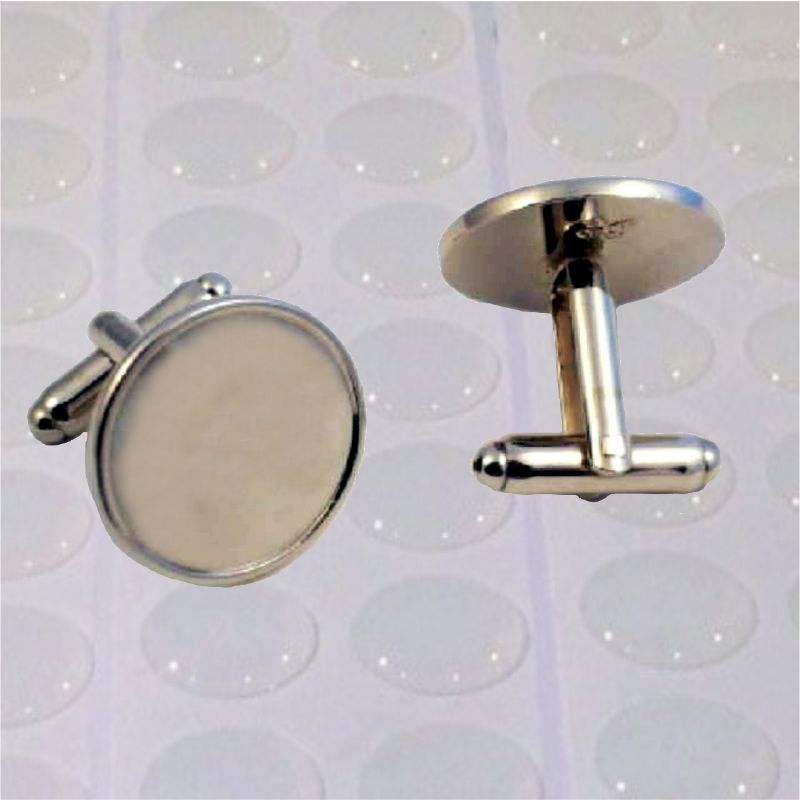 Cufflink Pair Round 18mm silver and clear dome